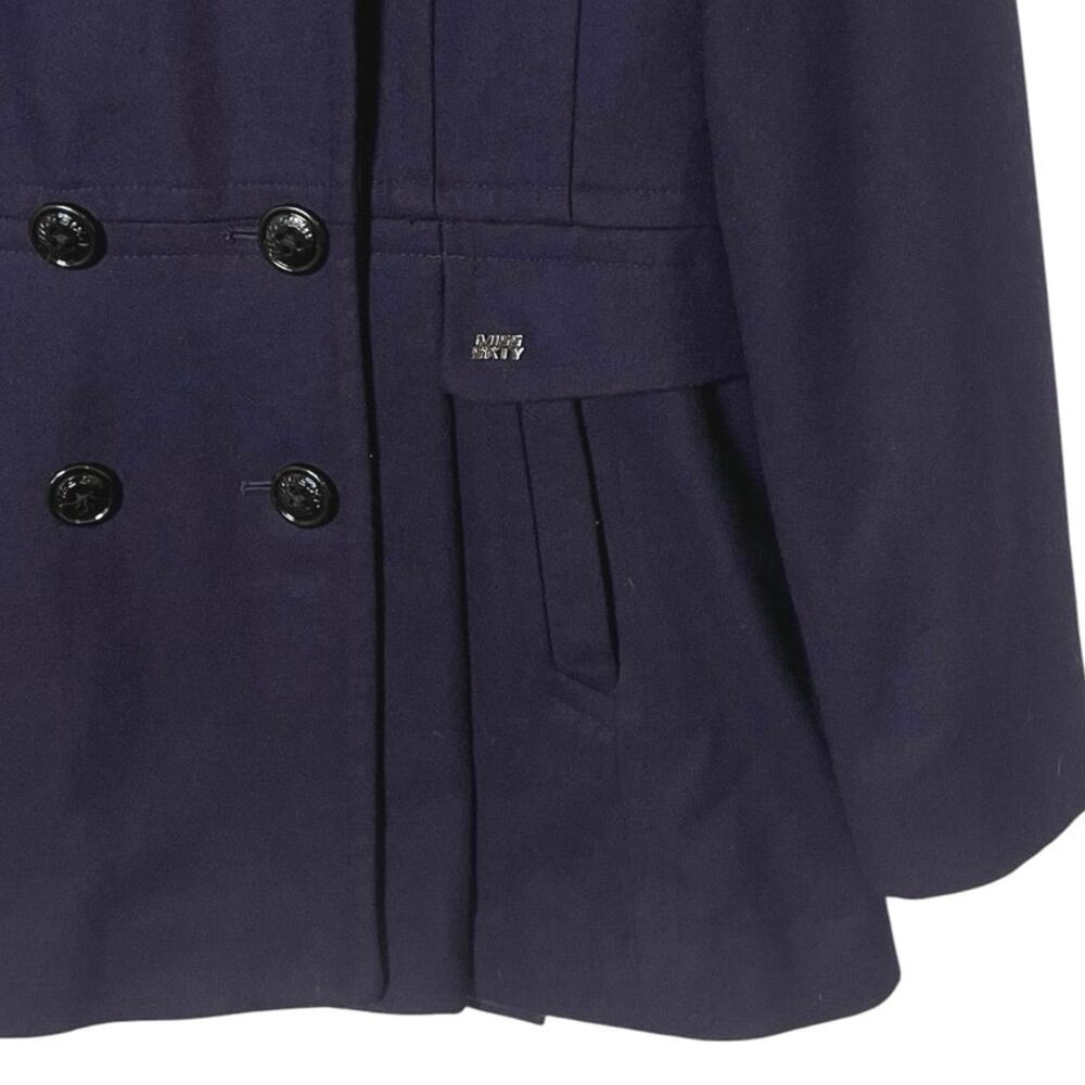 VTG Y2K Miss Sixty Double Breasted Purple Wool Blend Hooded Peacoat Large - Picture 5 of 10
